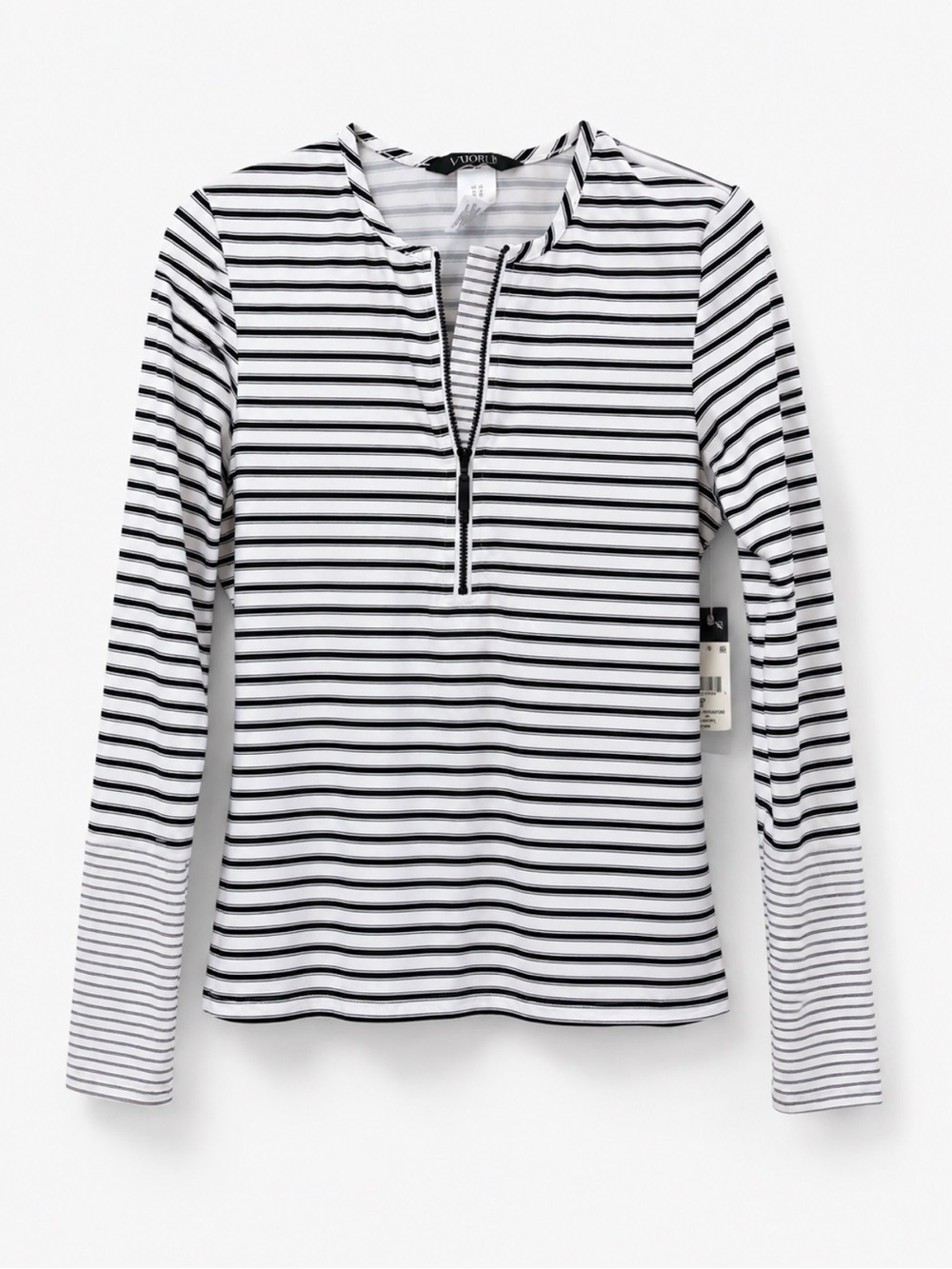 Ralph Lauren swimwear long sleeve Black and White Striped Zip-Neck rash guard